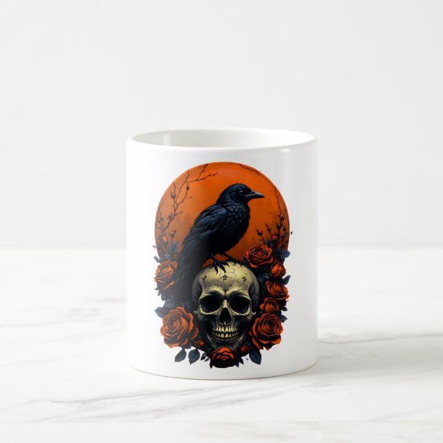 Skull mit Rose & Crow Gothic-Tasse Kaffeetasse (Mittel)