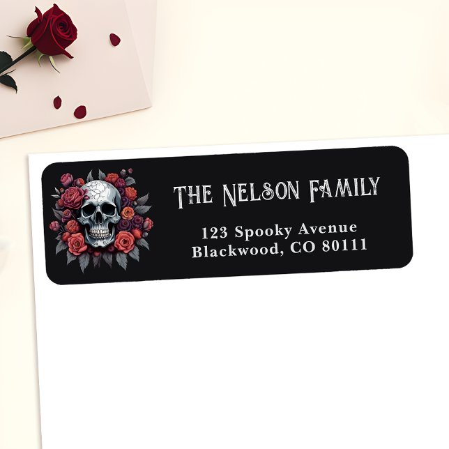 Skull mit Rose Dunkelgotische Rücksendeadressen-Au (🌹 Gothic Elegance: Skull with Roses Return Address Labels! 🦇)