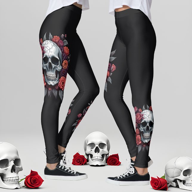 Skull mit Rose Gothic Halloween Leggings (🌹 Chic Style in Darkness: Gothic Halloween Leggings! 👻)