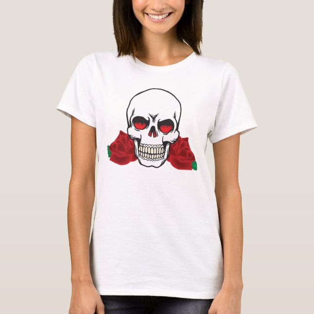Skull mit Rose Tattoo Design Anpassbare Shirt (Vorderseite)