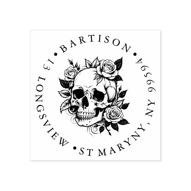 Skull mit Rosen HolzADRESSE RUBBER STAMM Gummistempel (Prägung)