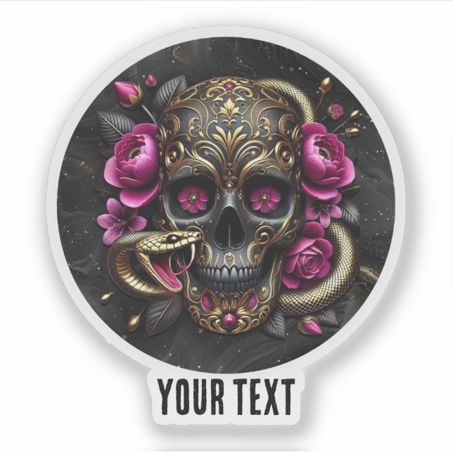 Skull mit Schlange Custom Aufkleber. Aufkleber (Vorderseite)