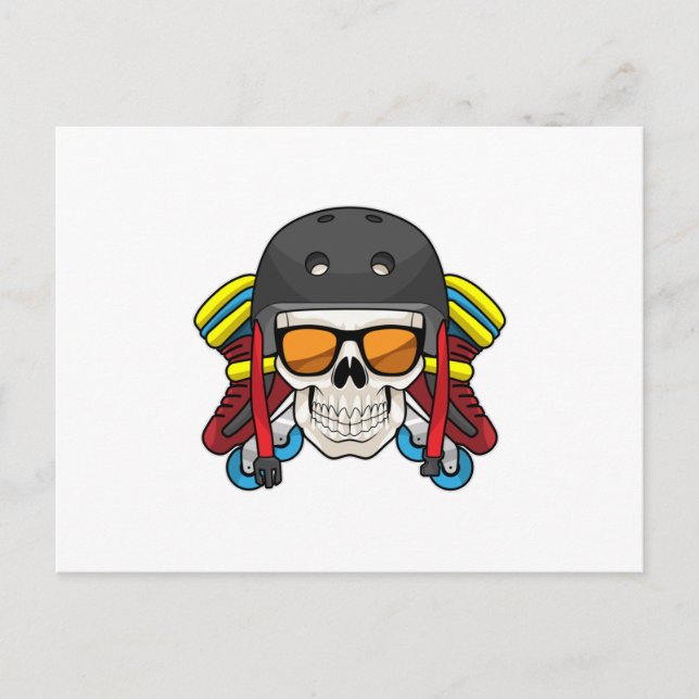 Skull mit Sonnenbrille & Inline-Skaten Postkarte (Vorderseite)