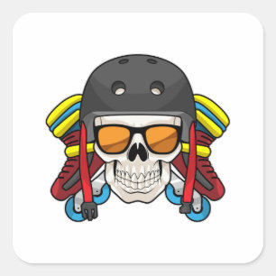 Skull mit Sonnenbrille & Inline-Skaten Quadratischer Aufkleber