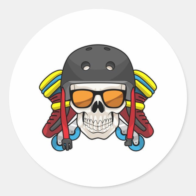 Skull mit Sonnenbrille & Inline-Skaten Runder Aufkleber (Vorderseite)