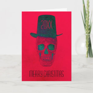 Skull mit Top Hat Red Green Halloween Karte
