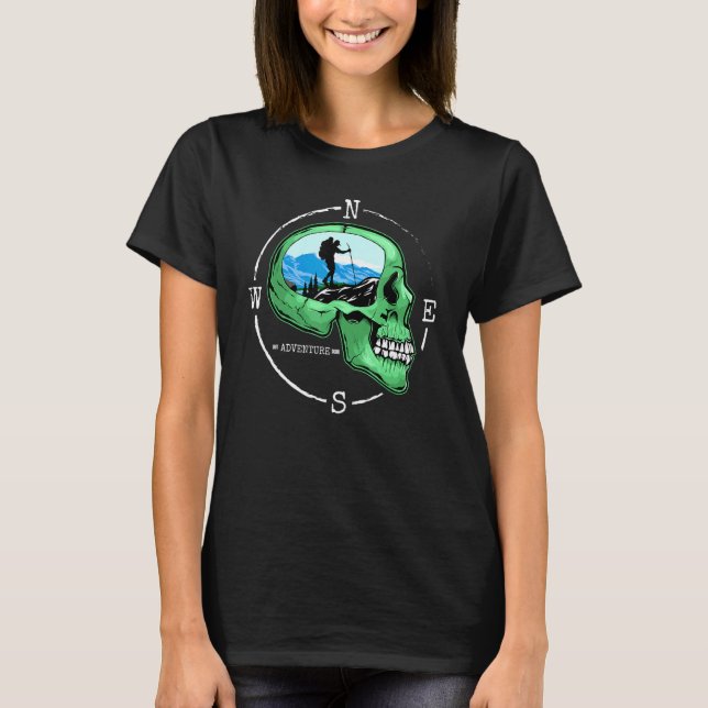 Skull mit Wander-Compass Wanderer Outdoor Nature H T-Shirt (Vorderseite)