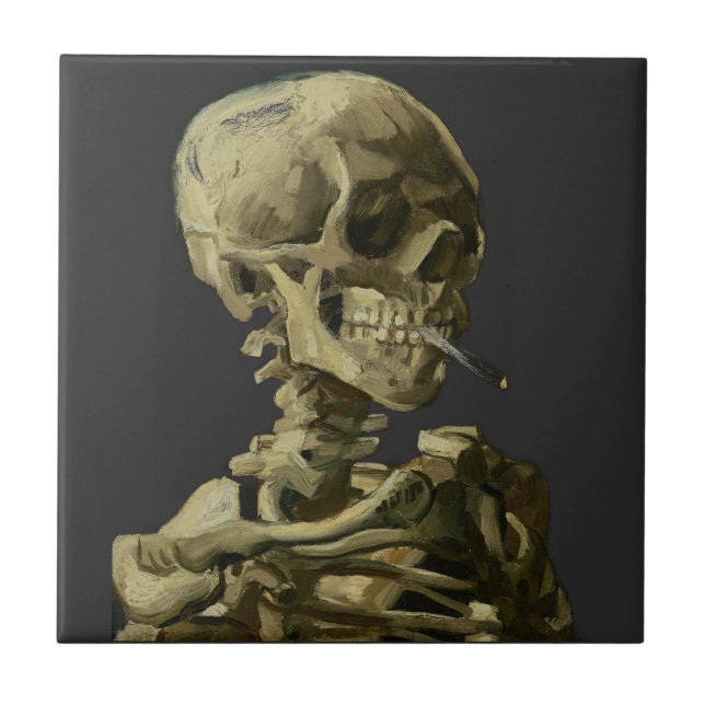 Skull mit Zigarette von Van Gogh Fliese (Vorderseite)