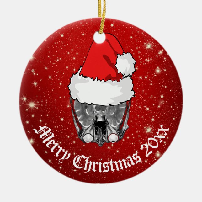 Skull MRI Weihnachtsmannmütze "Christmas 20xx"   Keramik Ornament (Vorne)