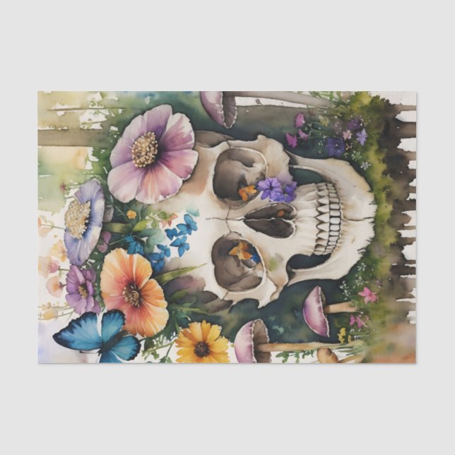 Skull Mushroom Floral Art Seidenpapier (Vorderseite)
