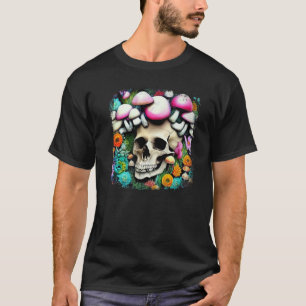 Skull Mushrooms Collector Graphic Art Mushroom Pic T-Shirt