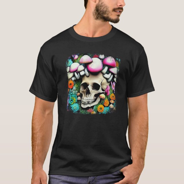 Skull Mushrooms Collector Graphic Art Mushroom Pic T-Shirt (Vorderseite)