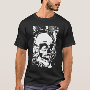 Skull Music Simple Black Art Illustration T-Shirt