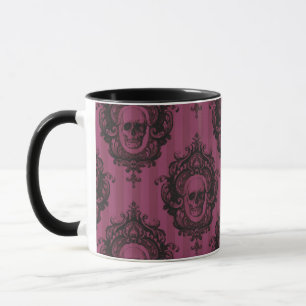 Skull-Muster auf rosa Vertikale Streifen Halloween Tasse