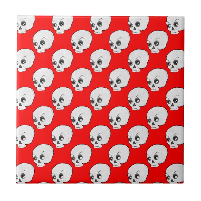 Skull-Muster auf rotem Hintergrund Fliese (Vorderseite)
