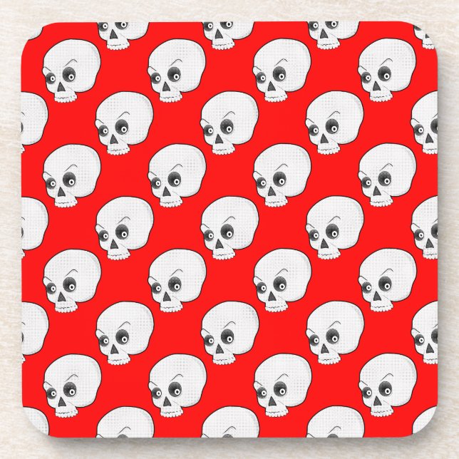 Skull-Muster auf rotem Hintergrund Getränkeuntersetzer (Vorderseite)