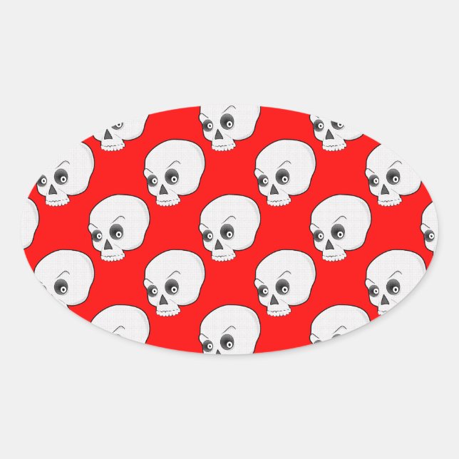 Skull-Muster auf rotem Hintergrund Ovaler Aufkleber (Vorderseite)