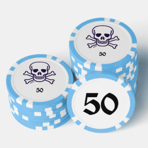 Skull n Bones 50 hellblau gestreifter Poker Chip