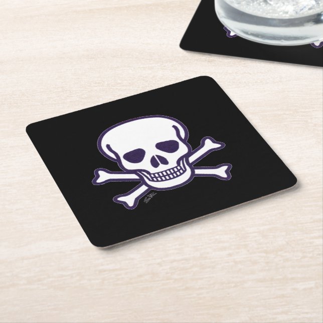 Skull n Bones Black Paper Drink Coaster Rechteckiger Pappuntersetzer (angewinkelt)