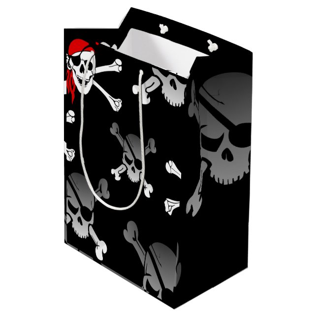 Skull n Bones Party Pirate Medium Geschenkbeutel Mittlere Geschenktüte (Rückseite Schrägansicht)