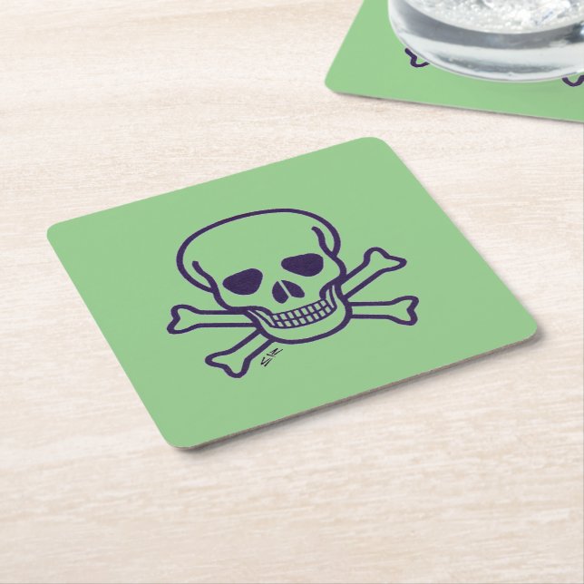 Skull n Knochen grünes Papier Quadrat trinken Coas Rechteckiger Pappuntersetzer (angewinkelt)