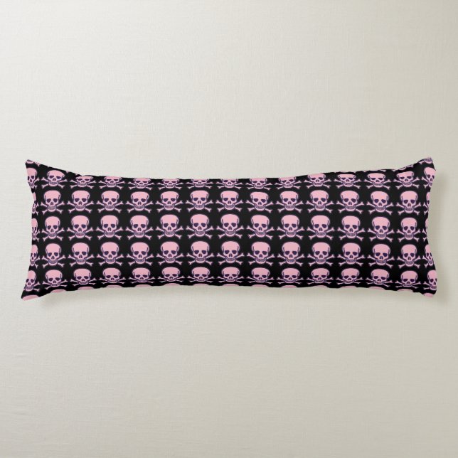 Skull n Knochen rosa schwarzes Kissen (Vorderseite)