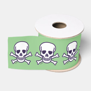 Skull n Knochen Weißer Grüner Bandspool Ripsband