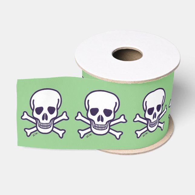 Skull n Knochen Weißer Grüner Bandspool Ripsband (Spule)