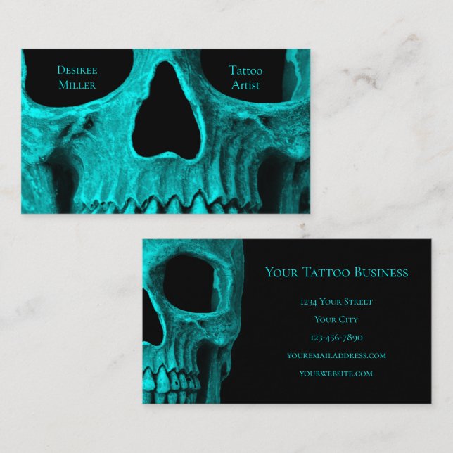 Skull Nah bis gotische Dunkle Aquamarine Schwarze  Visitenkarte (Vorne/Hinten)