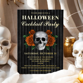 Skull Orange Rosen Halloween Cocktail Party Gold Folieneinladung