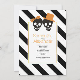 Skull Paar Schwarz-weiße Streifen trendy Halloween Einladung