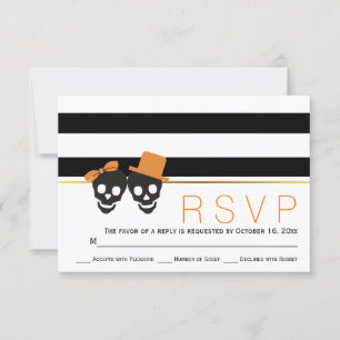 Skull Paar und Streifen Halloween Hochzeit RSVP Karte