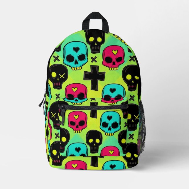 Skull Pattern Backpack Bedruckter Rucksack (Vorderseite)