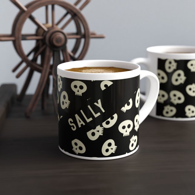 Skull Pattern Black and Cream Espresso Cup Espressotasse (Get ready to rock and roll your caffeine fix like a true boss!)