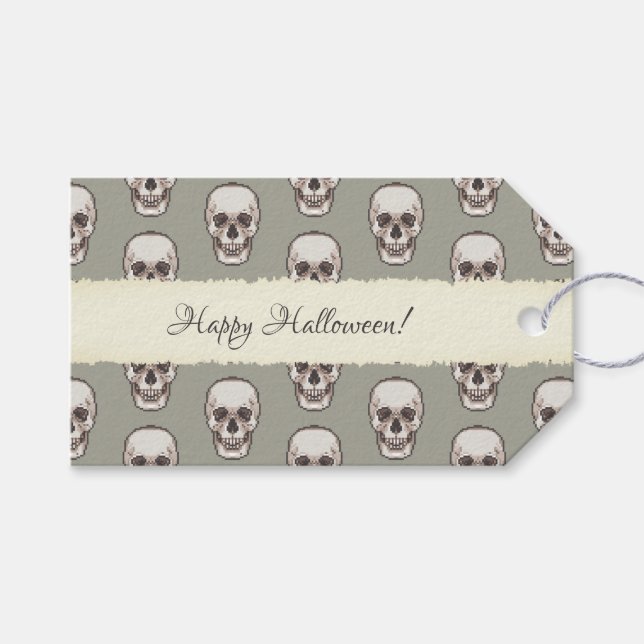 Skull Pattern Gothic Horror Pixel Art Geschenkanhänger (Vorderseite (Horizontal))