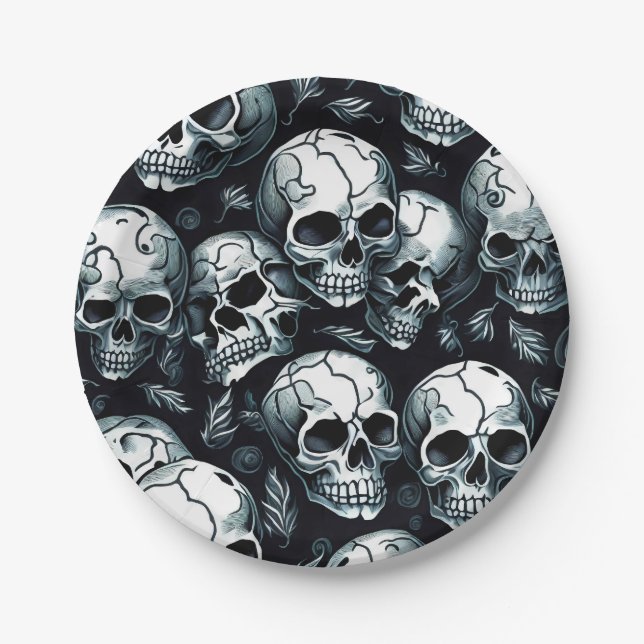 Skull Pattern Halloween Thema Pappteller (Vorderseite)