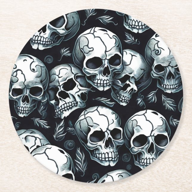 Skull Pattern Halloween Thema Runder Pappuntersetzer (Vorderseite)