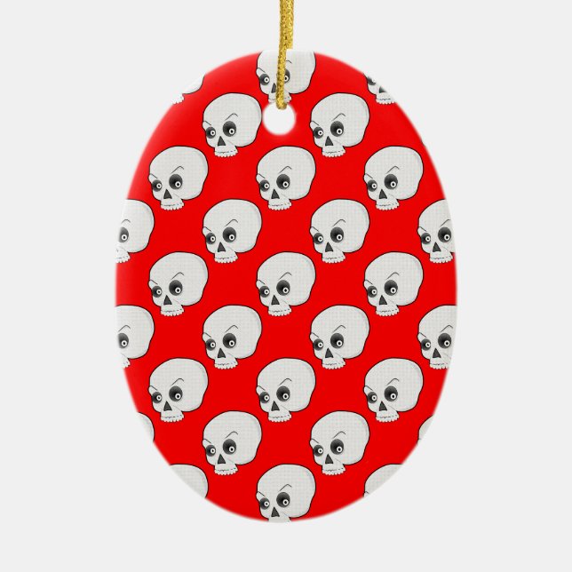 Skull Pattern On Red Background Keramik Ornament (Vorne)