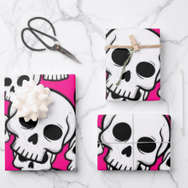 Skull Pattern Wrapping Paper Flat Sheet Set of 3 Geschenkpapier Set