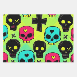 Skull Pattern Wrapping Paper Sheet Set Geschenkpapier Set