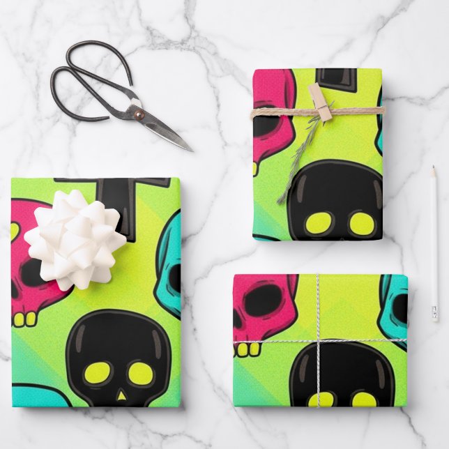 Skull Pattern Wrapping Paper Sheet Set Geschenkpapier Set (Vorderseite)