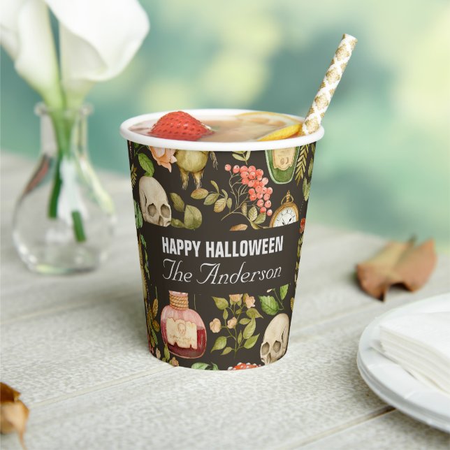 Skull Pflanze Mushroom Blume Abstrakt Halloween Pappbecher (In Situ)