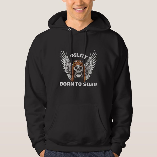 Skull-Pilot, Geboren für Schnurtypografie, Luftfah Hoodie (Vorderseite)