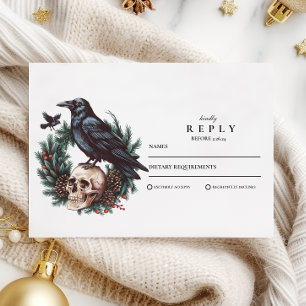 Skull & Pine Raven Gothic Wedding RSVP Karte