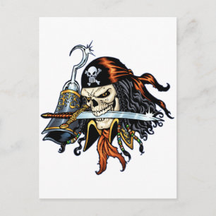 Skull Pirate with Sword and Hook by Al Rio Postkarte