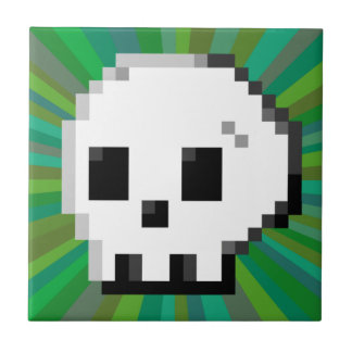 Skull pixel art 8 bit psychedelisch grüne Fliese