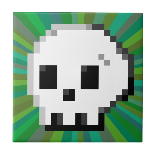 Skull pixel art 8 bit psychedelisch grüne Fliese (Vorderseite)
