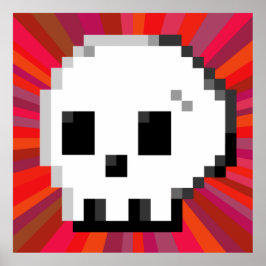 Skull pixel art 8 bit psychedelisches rotes Poster
