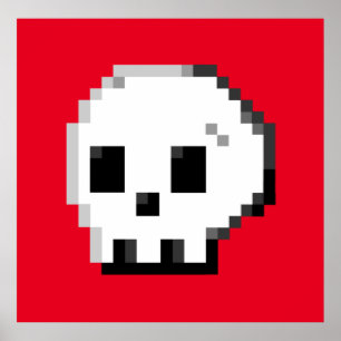 Skull Pixel Art 8 Bit rotes Poster