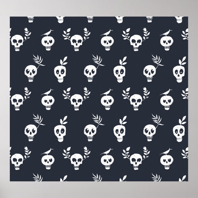 Skull Polka: Botanisches Humorisches Muster Poster (Vorne)